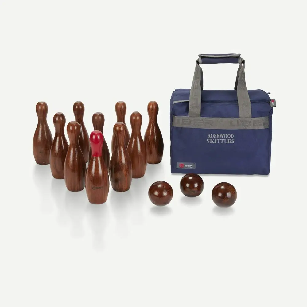 Uber Rosewood Deluxe 10 Pin Wooden Skittles Set.