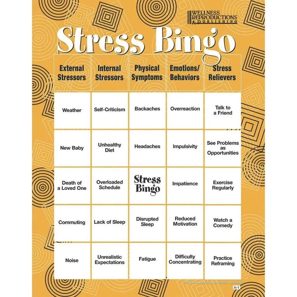 Adult Bingo Game Cards - Stress Management - (Upto 16 Players)