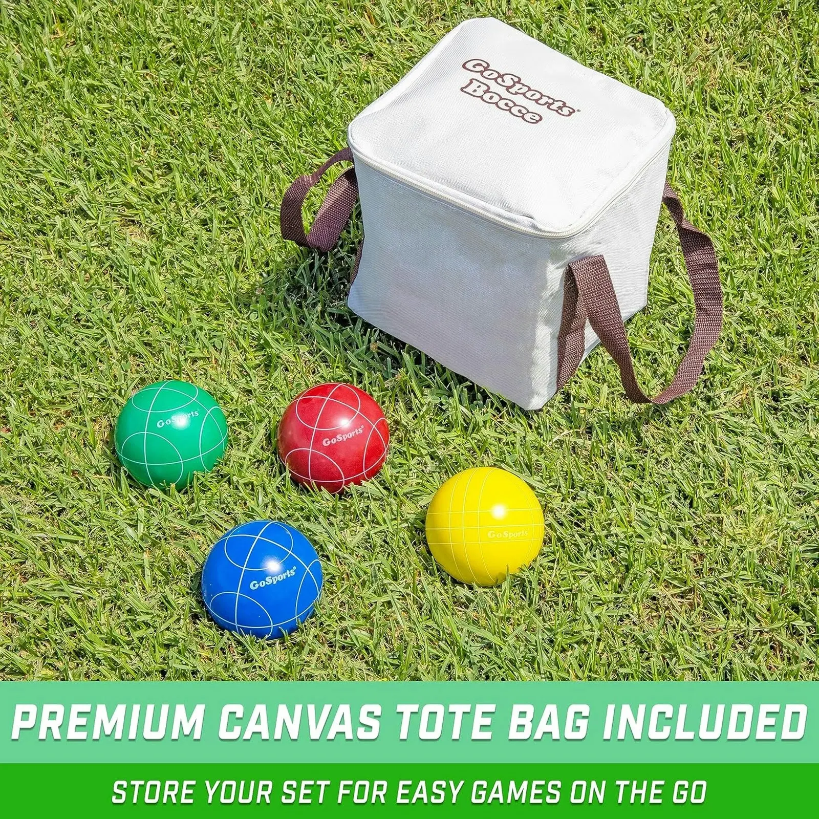 Backyard Bocce Set with 90mm Resin Balls, Pallino, Case and Measuring Rope.