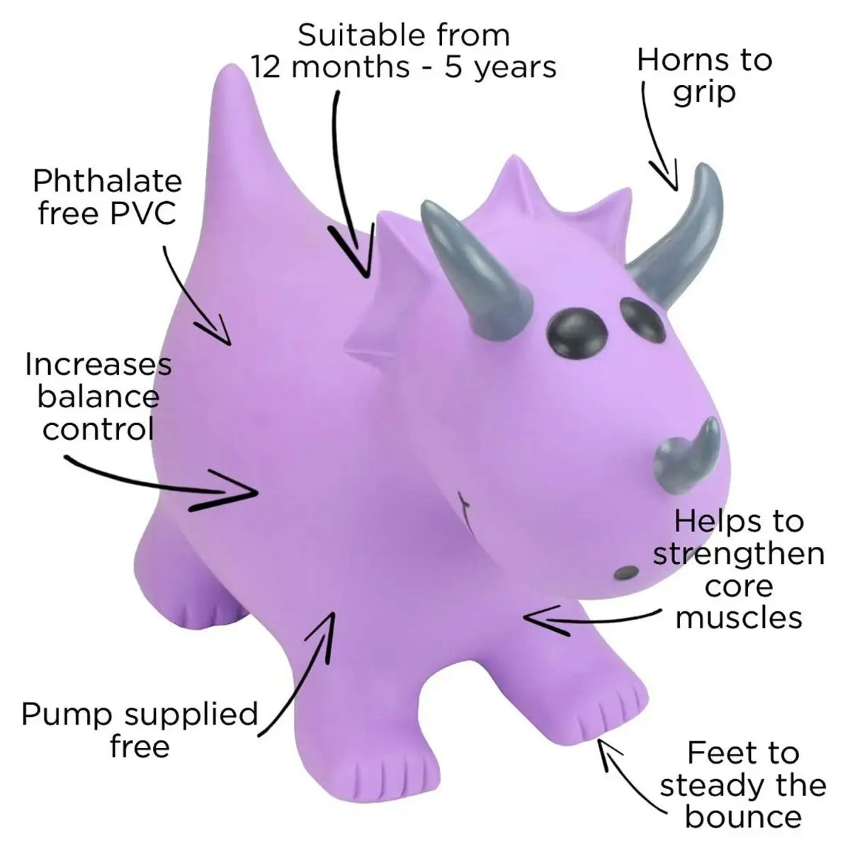 Happy Hopperz - Purple Triceratops ( Ages 1-3yrs )