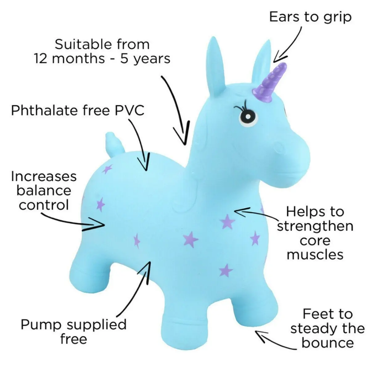 Happy Hopperz - Turquoise Unicorn ( Ages 12-36mths )