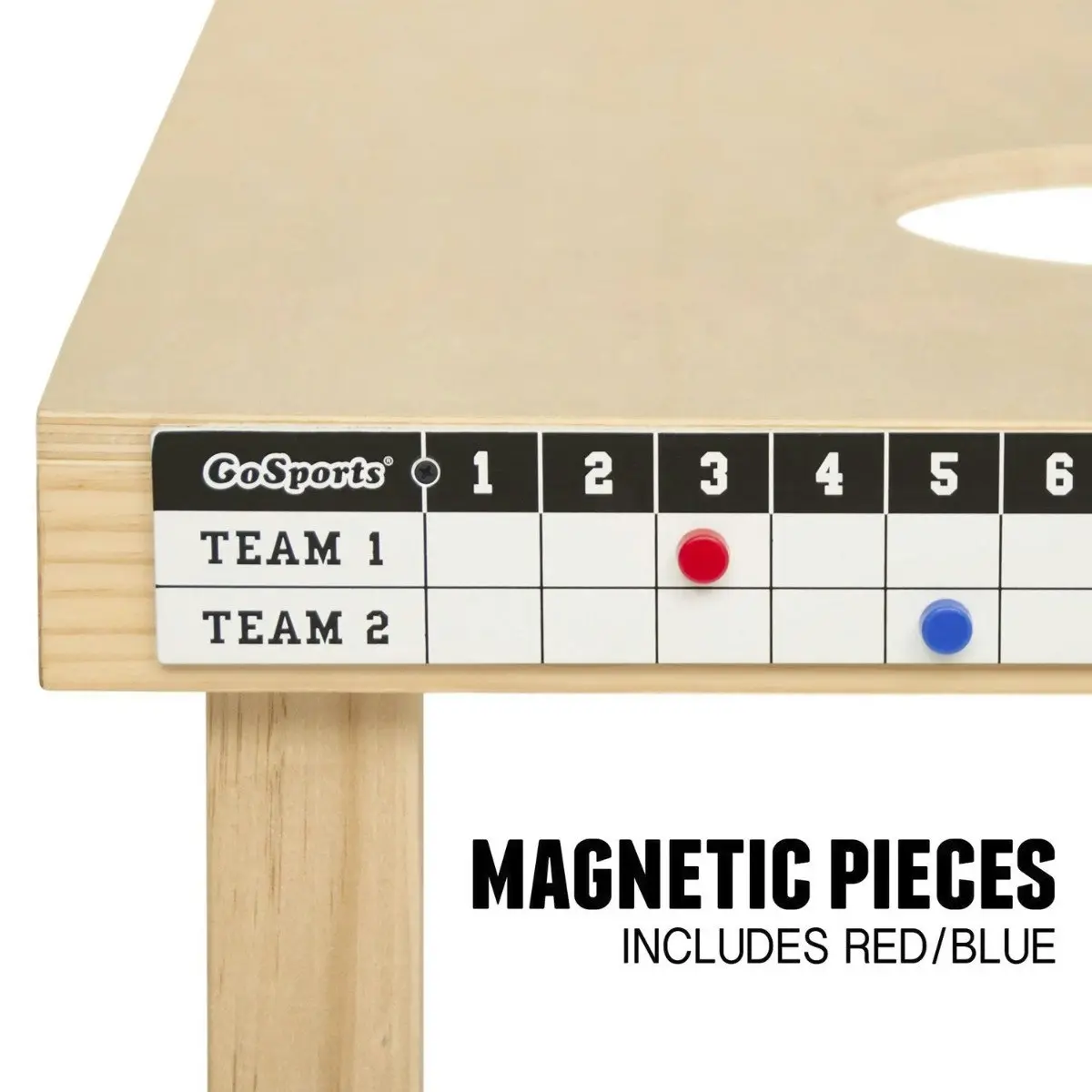 Premium Cornhole Scoreboard with Magnetic Score Keepers.