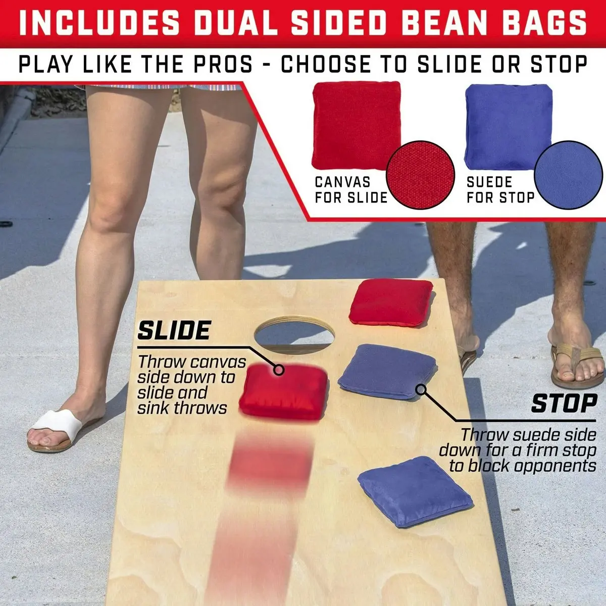 Professional Dual Sided Tournament Bean Bags - Set of 8 ( 4 Red, 4 Blue ).