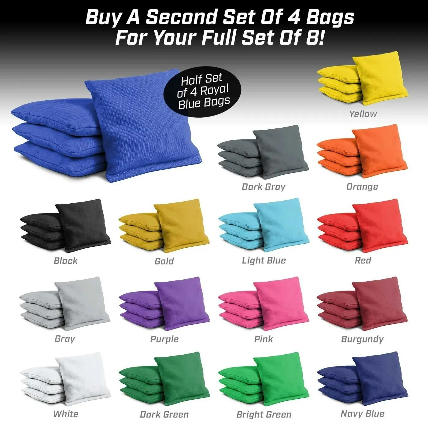 Premium Cornhole Bean Bag Set of 4 - 15 Colours Available.