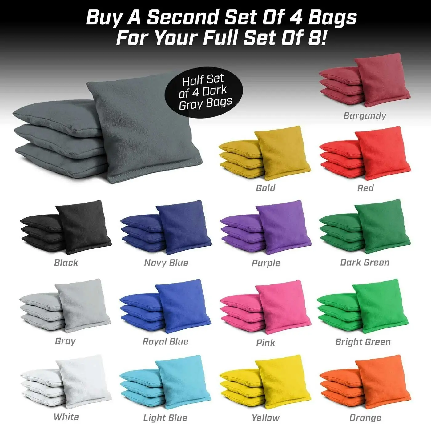 Premium Cornhole Bean Bag Set of 4 - 15 Colours Available.