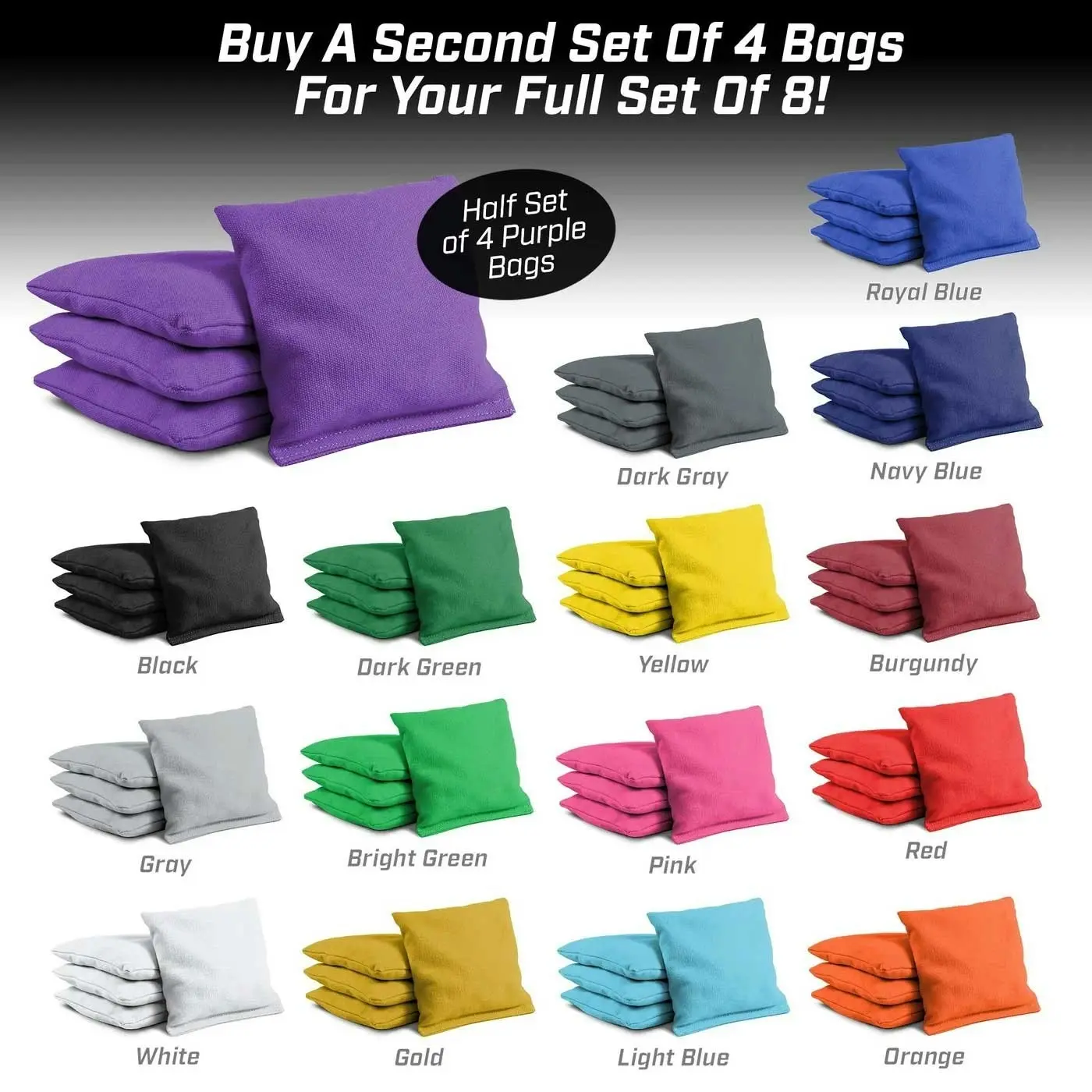 Premium Cornhole Bean Bag Set of 4 - 15 Colours Available.