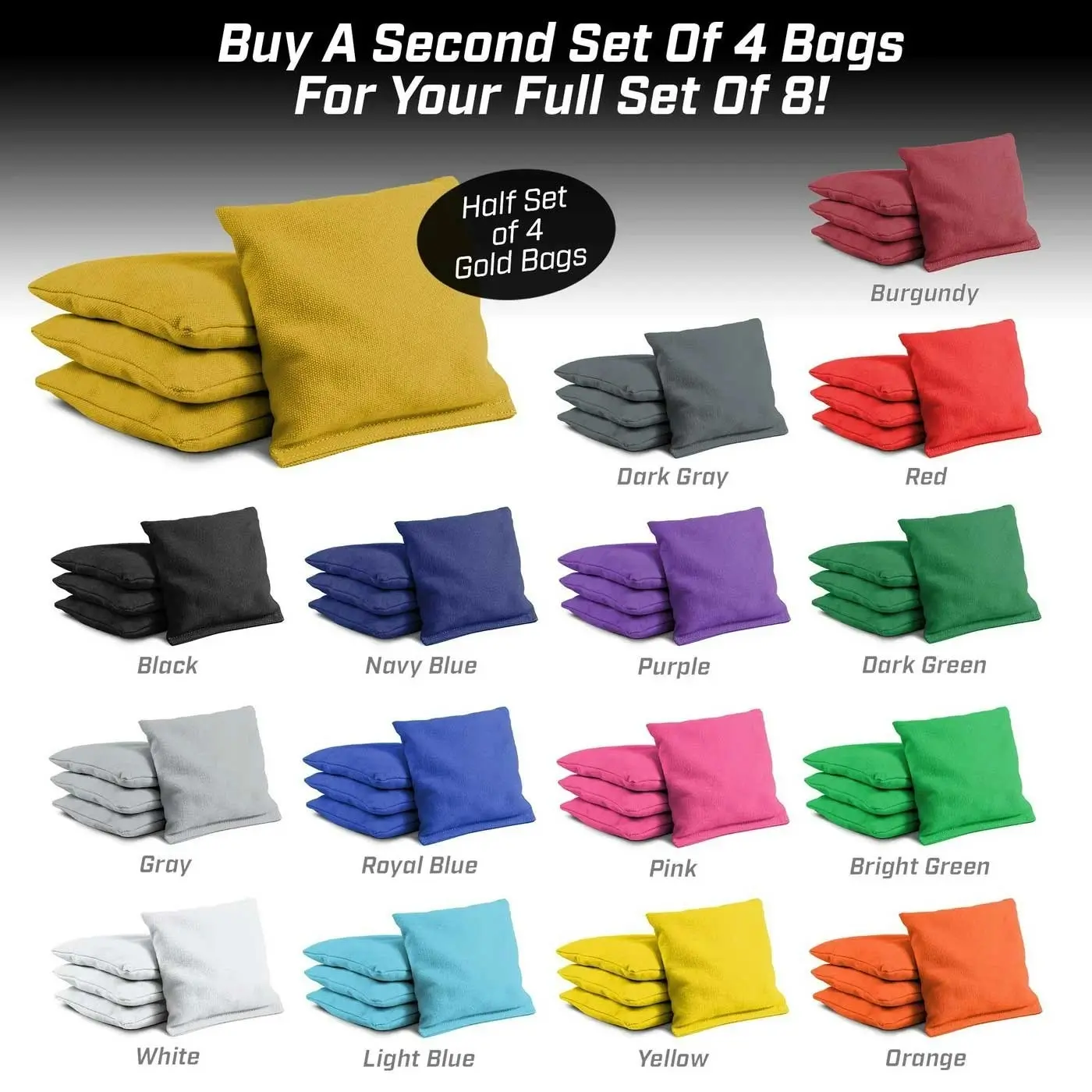 Premium Cornhole Bean Bag Set of 4 - 15 Colours Available.