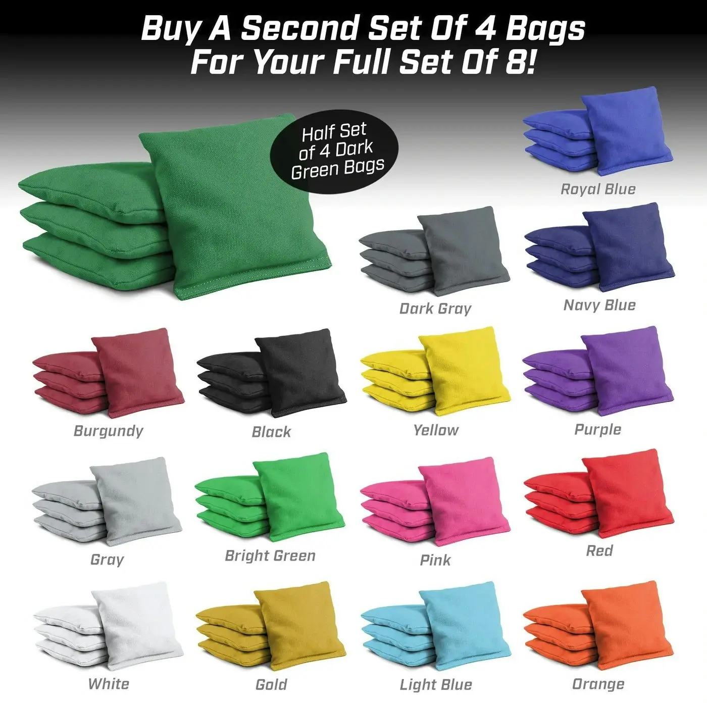 Premium Cornhole Bean Bag Set of 4 - 15 Colours Available.