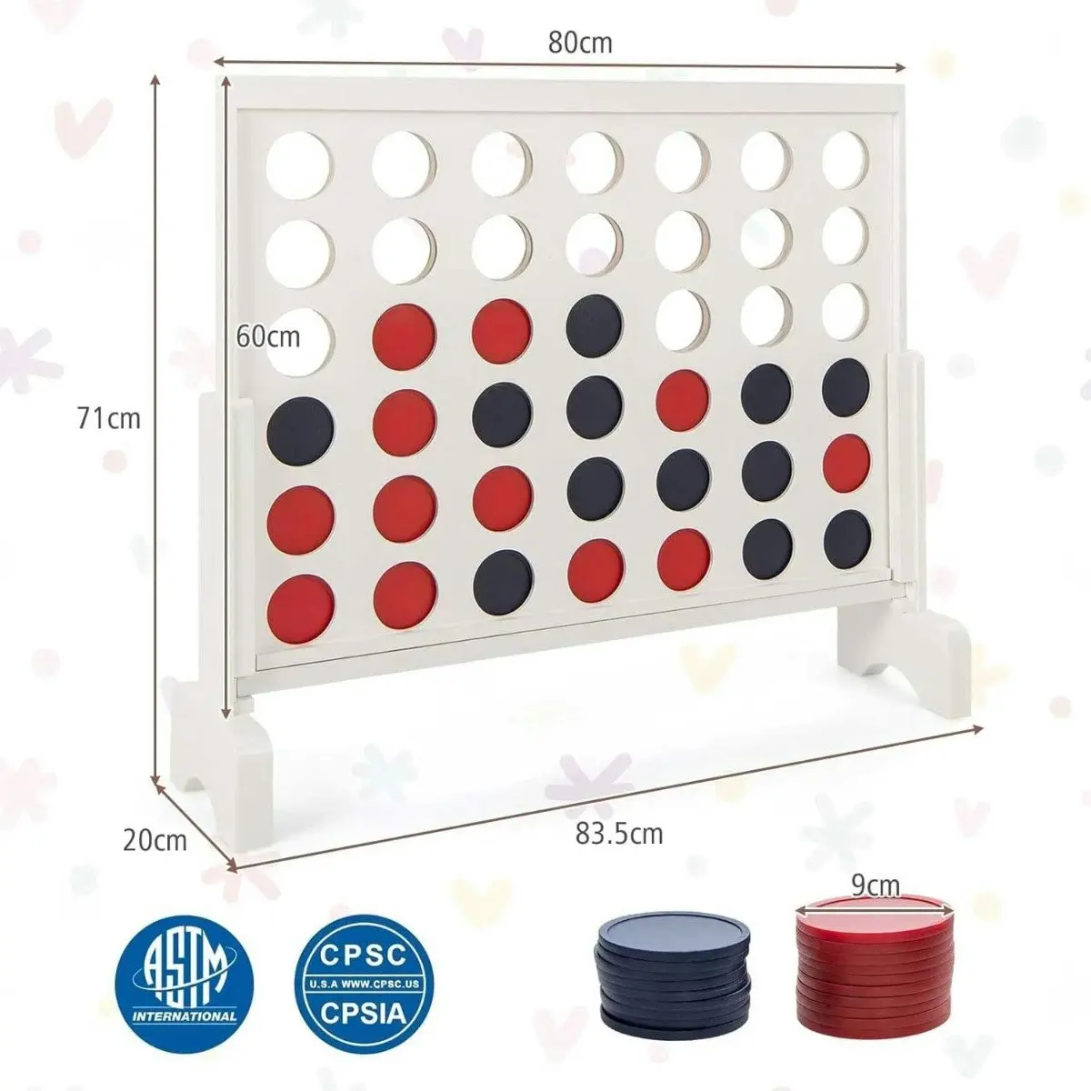 Giant 80cm Wide White Framed Connect 4 Game with Storage Bag