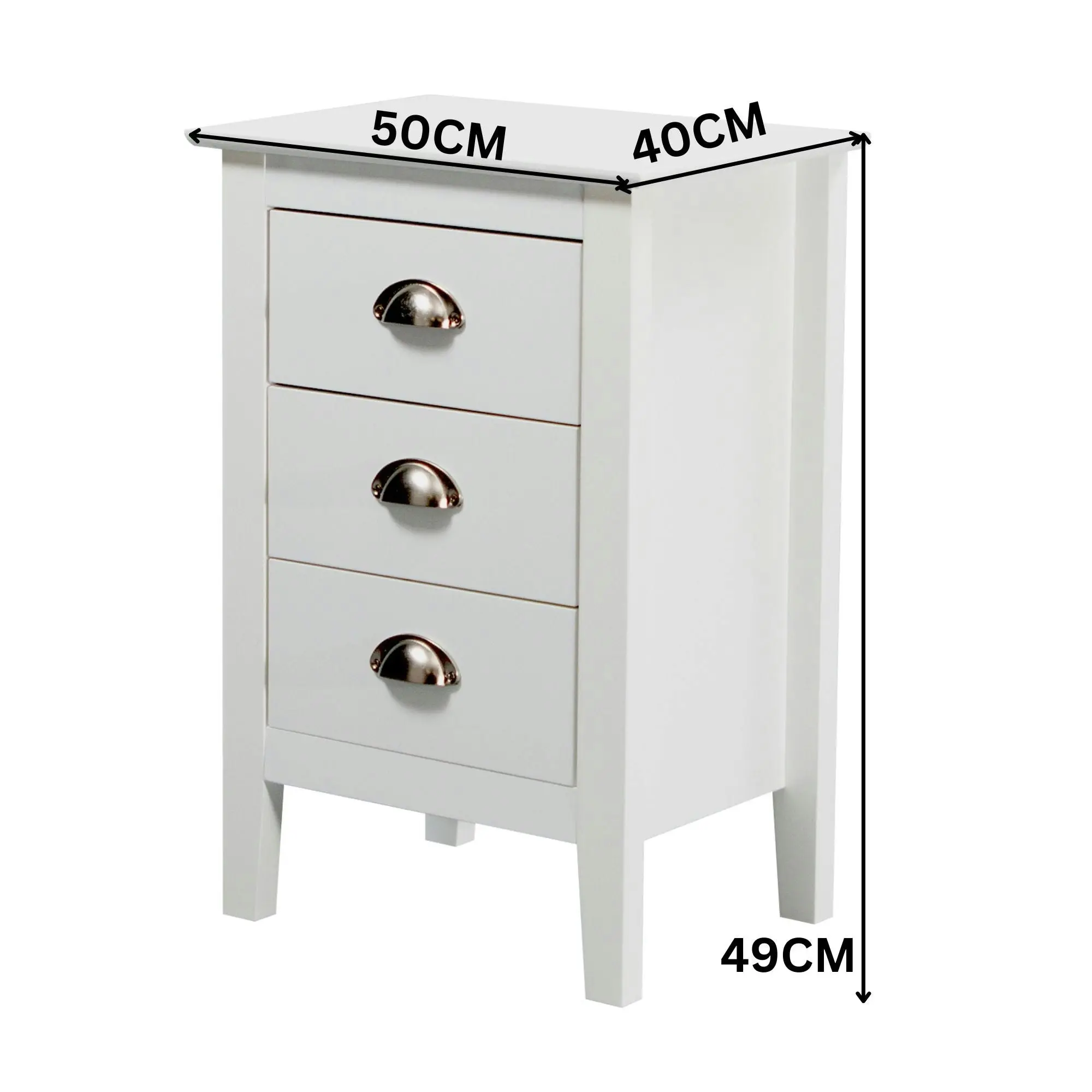 Costway 3 Drawers Bedside Table White