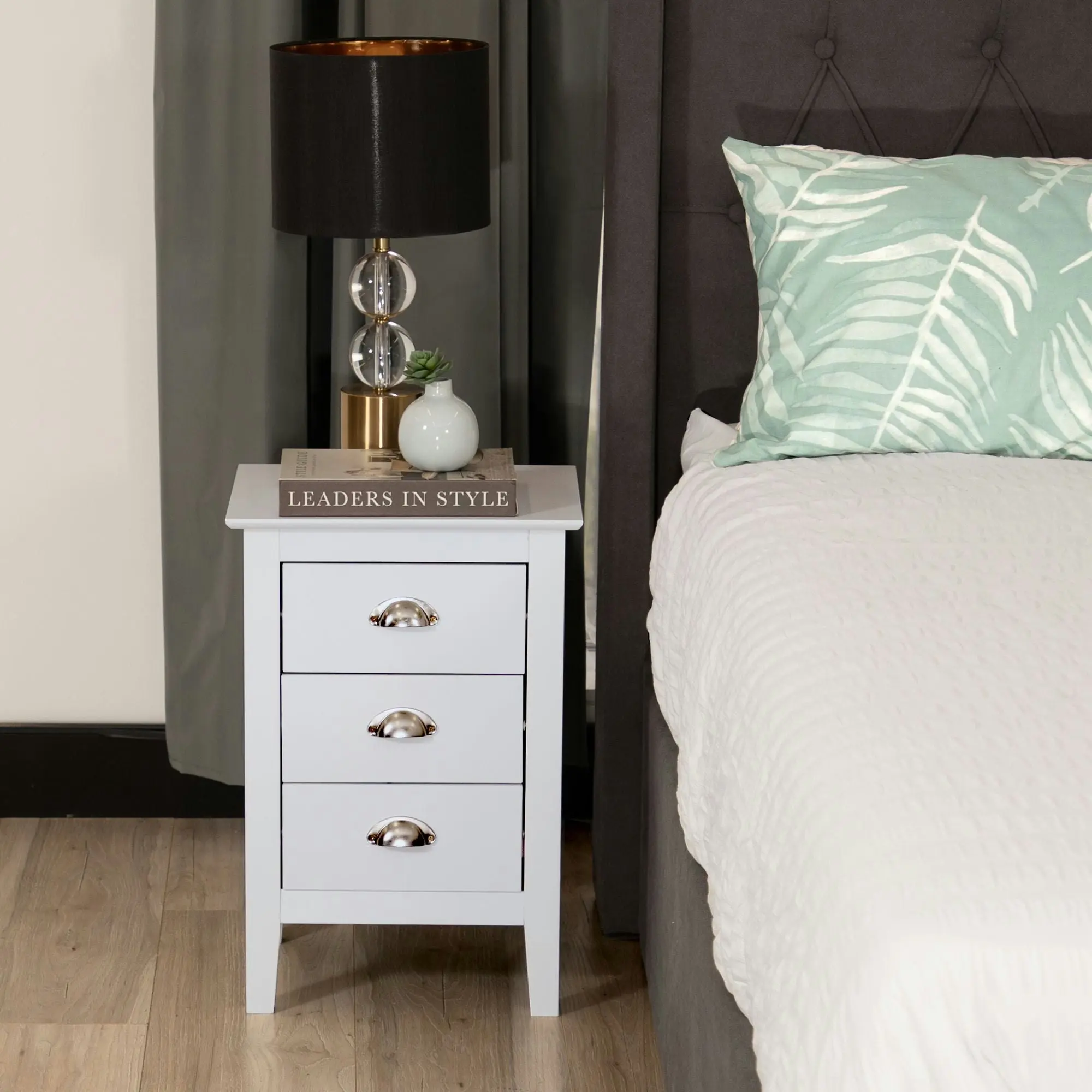 Costway 3 Drawers Bedside Table White