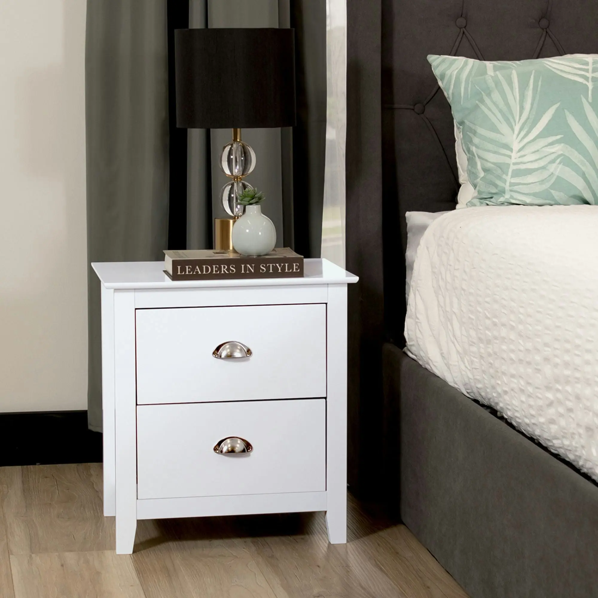 Costway 2 Drawers Bedside Table White