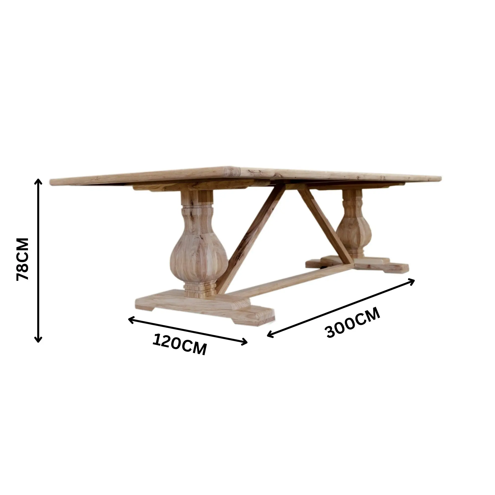 Cassie 300cm Reclaimed Elm Wood Dining Table Natural