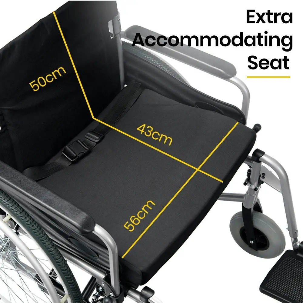 Equipmed Folding Wheelchair XXL Extra-Wide Bariatric Seat , Aluminium Frame, 150kg Capacity, 24 Inch Wheels, Park Brakes, Black