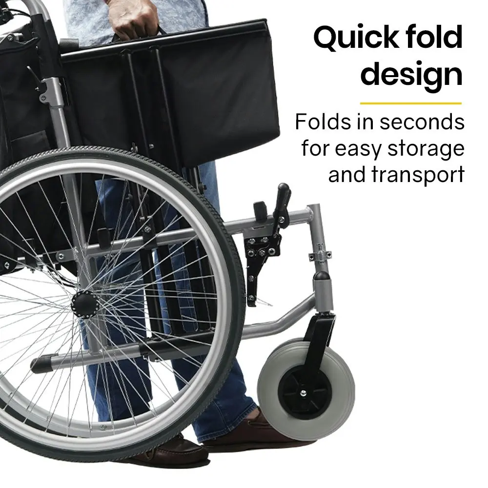 Equipmed Folding Wheelchair XXL Extra-Wide Bariatric Seat , Aluminium Frame, 150kg Capacity, 24 Inch Wheels, Park Brakes, Black