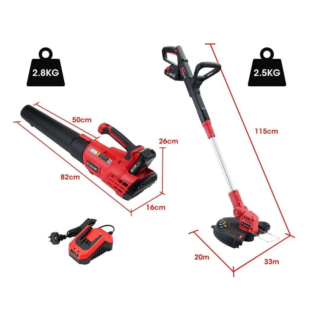 Baumr-AG 20V Cordless Line Trimmer Electric Whipper Snipper & Leaf Blower Combo Kit Battery Charger