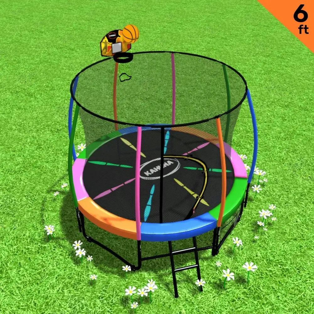 Kahuna Trampoline 6ft with Basketball Set - Rainbow