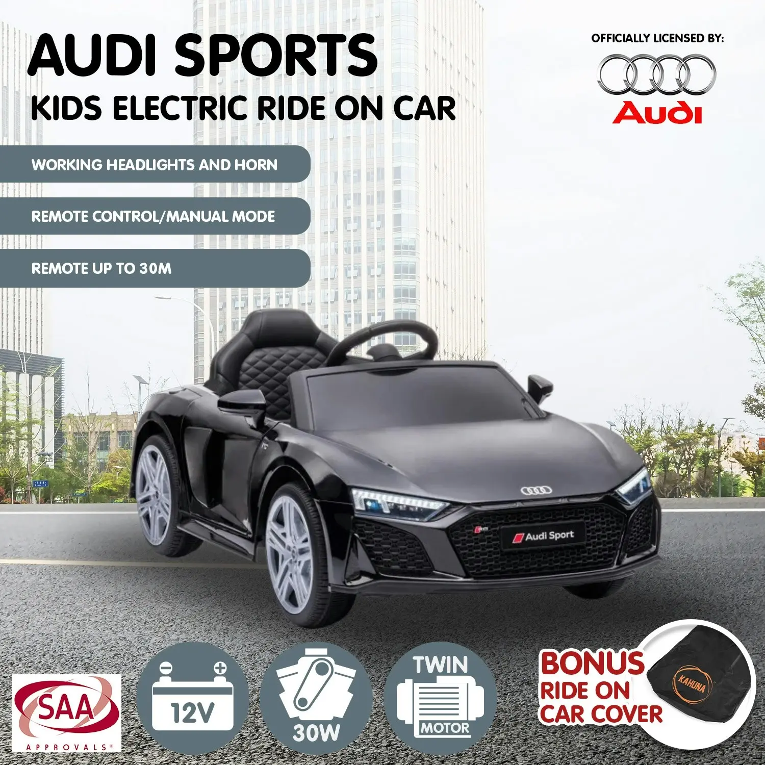 Audi Sport Licensed Kids Electric Ride On Car Remote Control Black