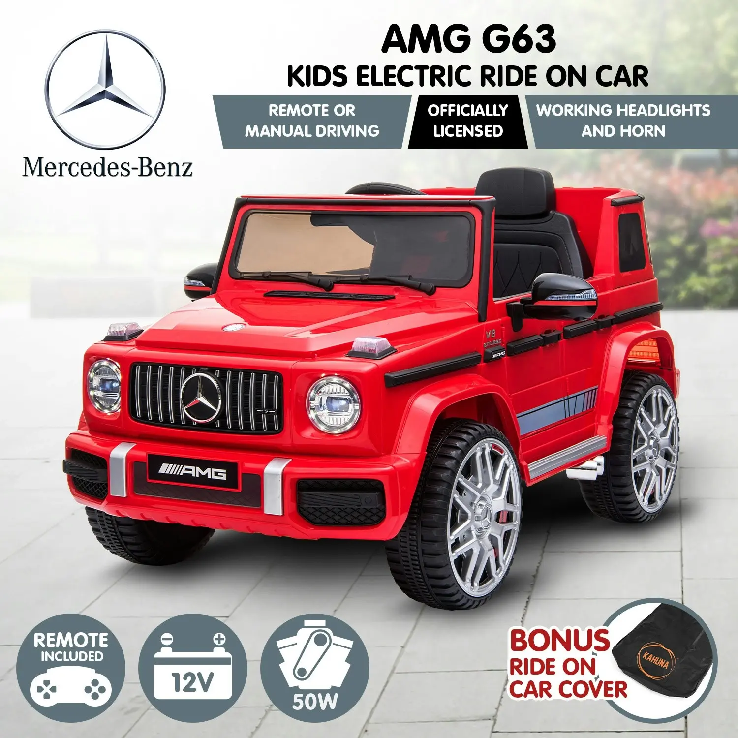 Mercedes Benz AMG G63 Licensed Kids Ride On Electric Car Remote Control - Red