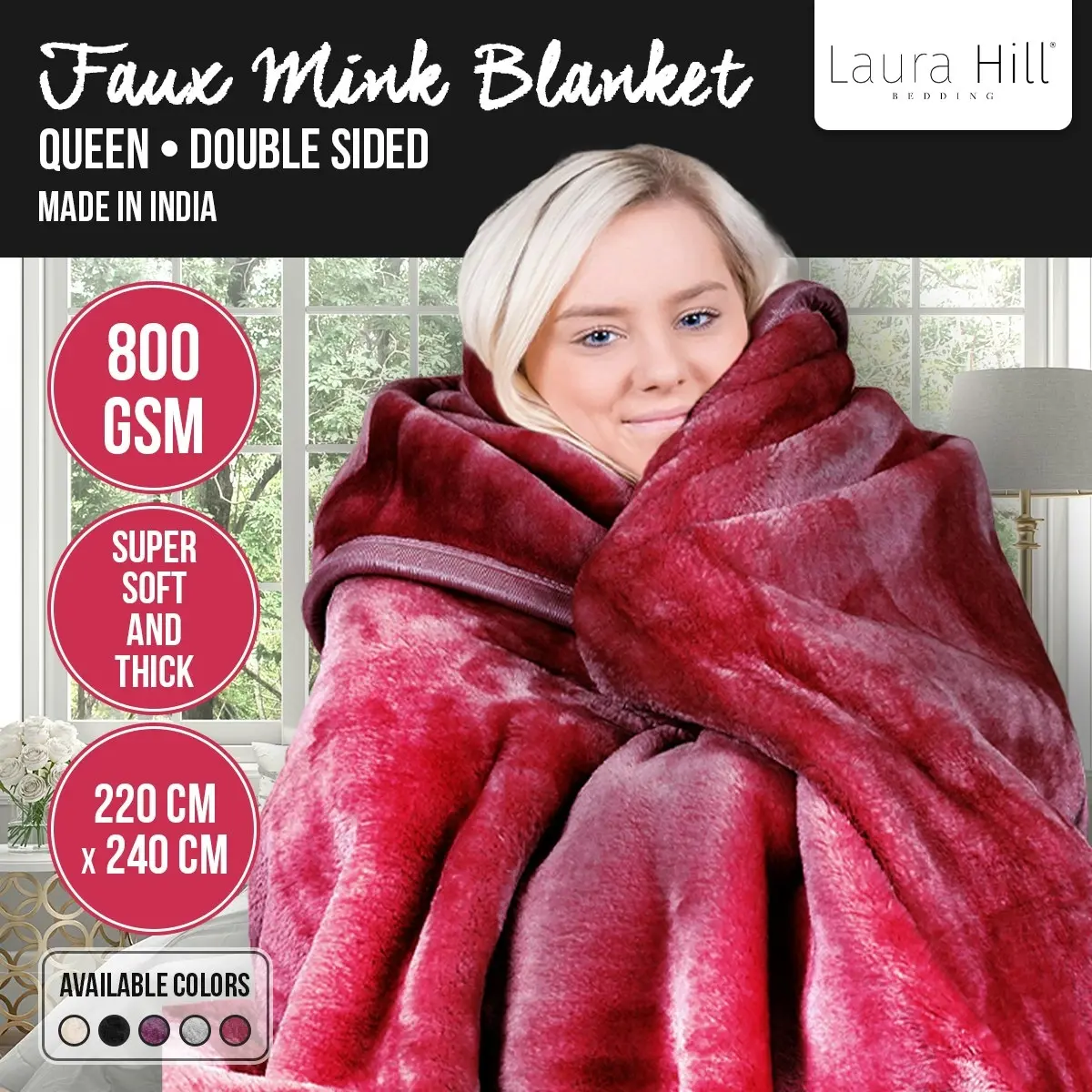 Laura Hill Faux Mink Blanket 800GSM Heavy Double-Sided - Red