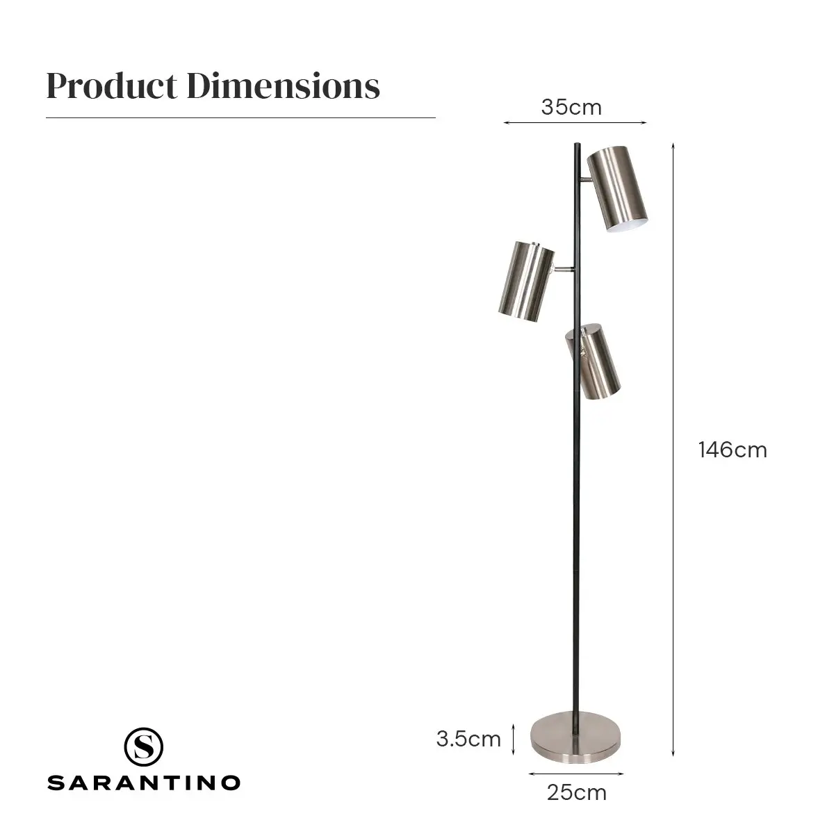 Sarantino 3-Shade Metal Floor Lamp Nickel & Matte Black Finish