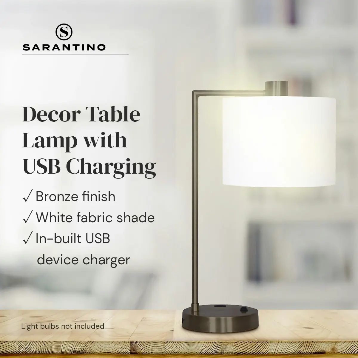 Sarantino Metal Task Lamp with USB Port - Bronze