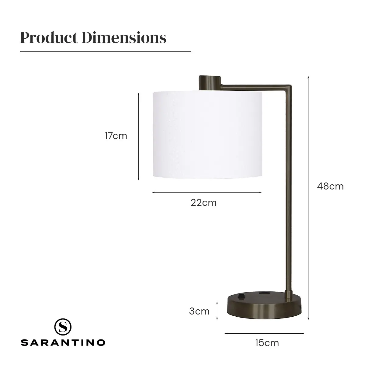 Sarantino Metal Task Lamp with USB Port - Bronze