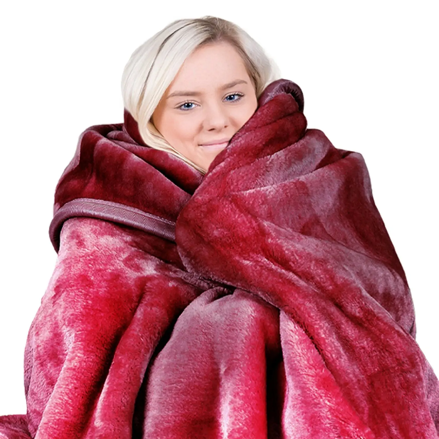 Laura Hill 600GSM Faux Mink Blanket Double-Sided Queen Size - Wine Red