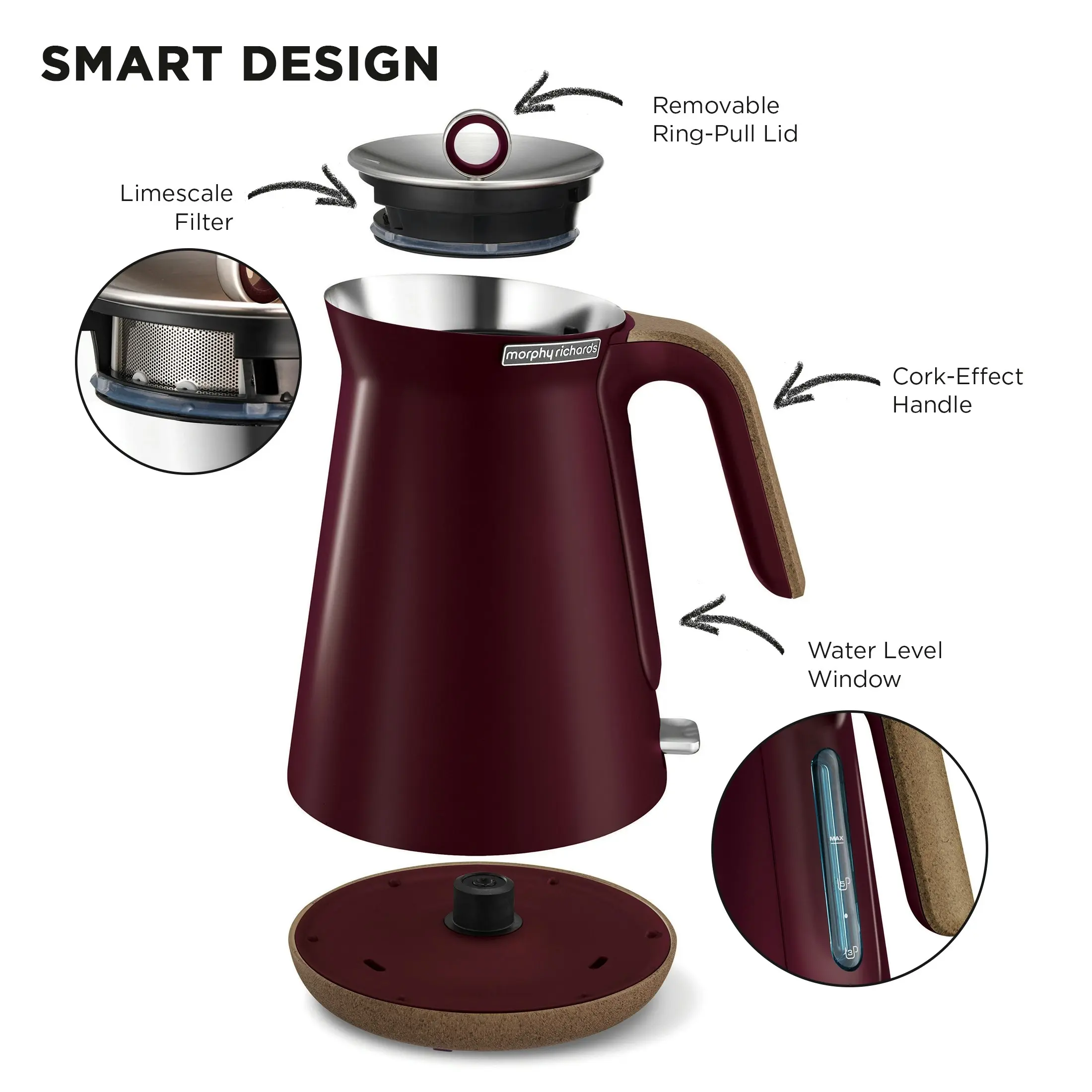 Morphy Richards 1.5L Aspect Kettle - Maroon & Cork