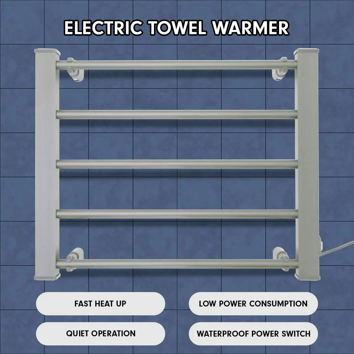 Pronti Heated Towel Rack Electric Bathroom Towel Rails EV-90- Silver