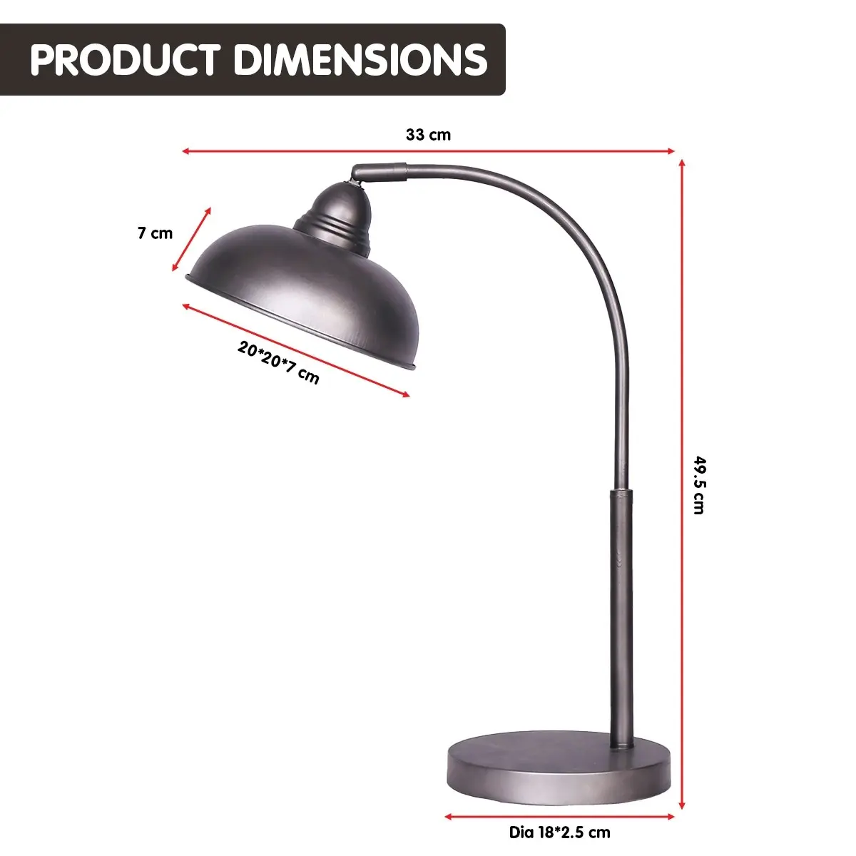 Sarantino Metal Desk Lamp in Dark Grey Finish