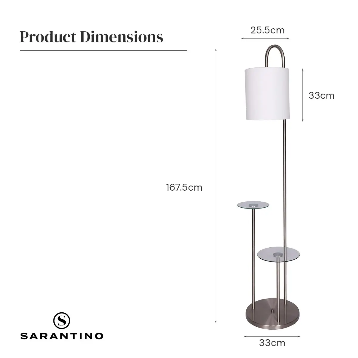 Sarantino Metal Floor Lamp with Glass Shelves