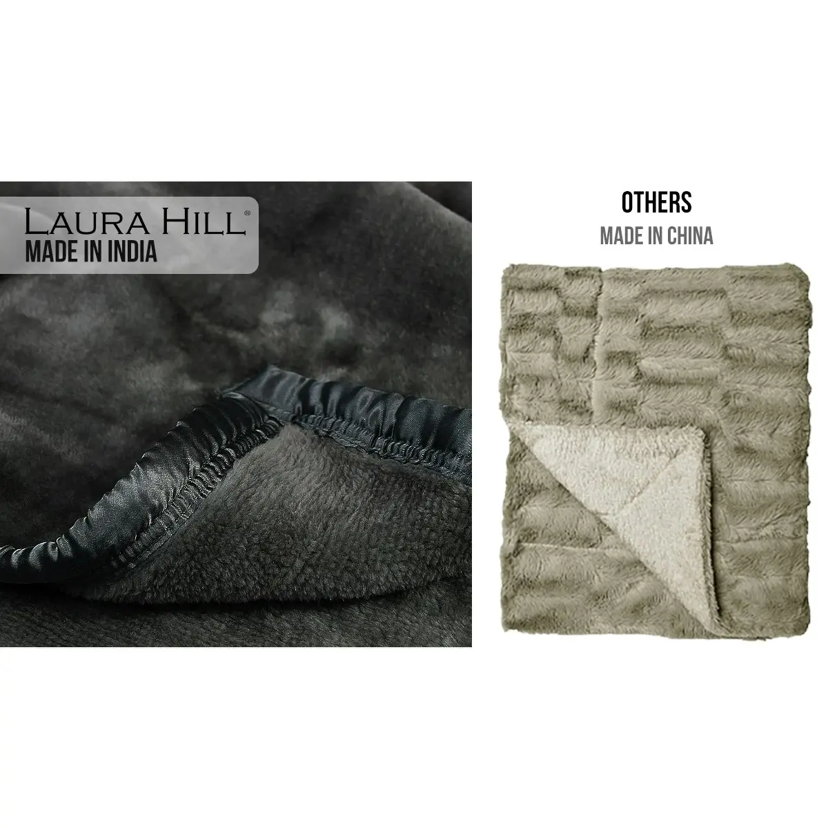 Laura Hill Faux Mink Blanket 800GSM Heavy Double-Sided - Black