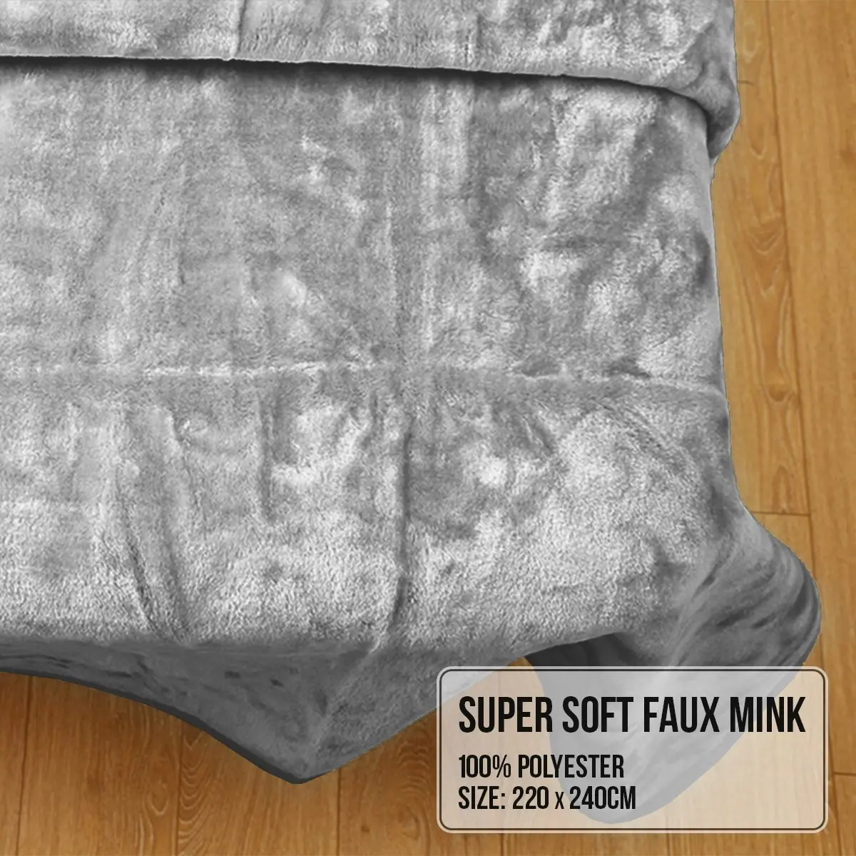 Laura Hill 600GSM Faux Mink Blanket Double-Sided Queen Size - Silver