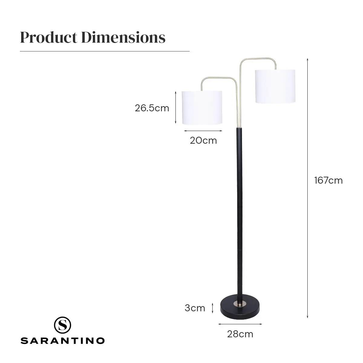 Sarantino Black Metal Task Floor Lamp