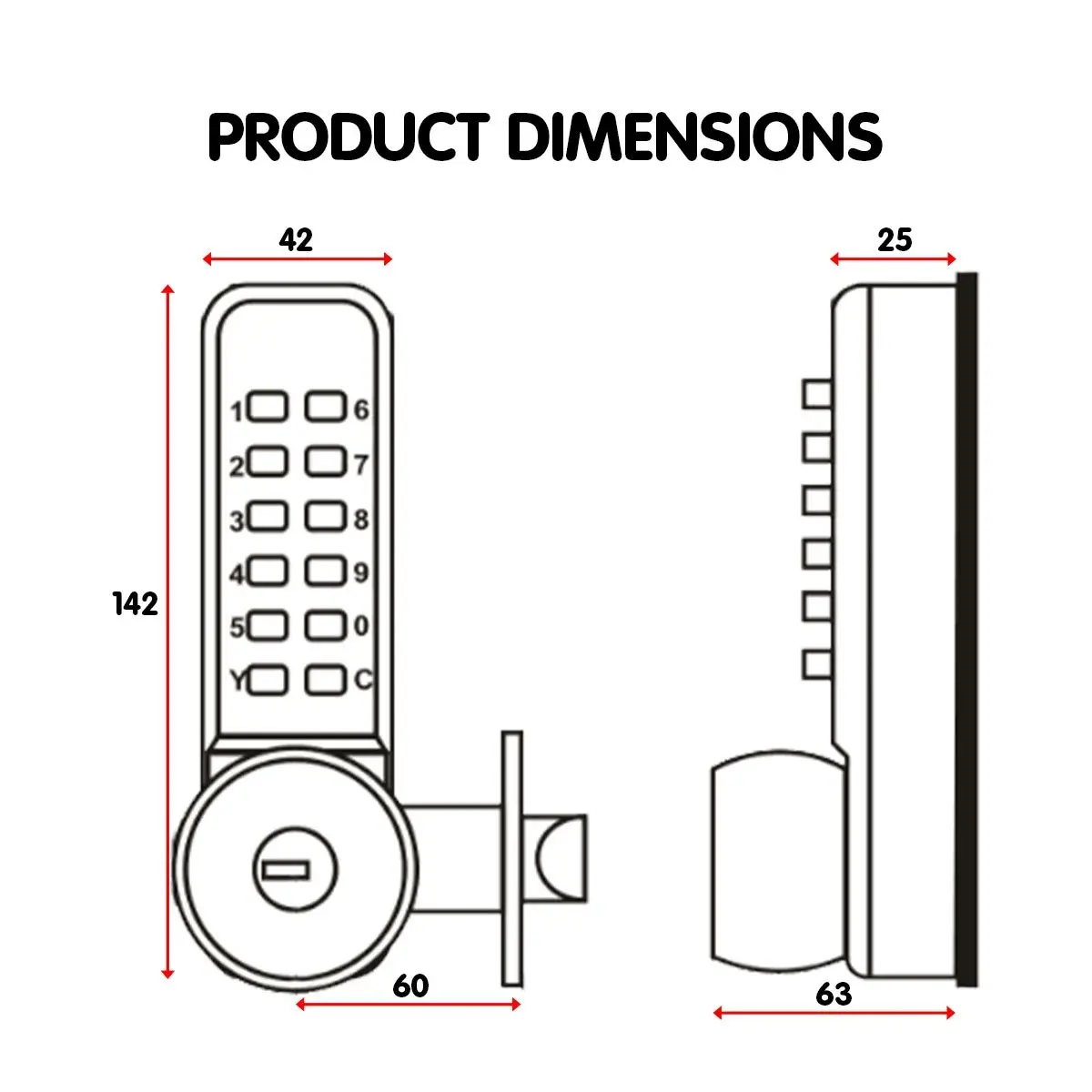 Push Button Digital Mechanical Combination Security Door Lock Chrome