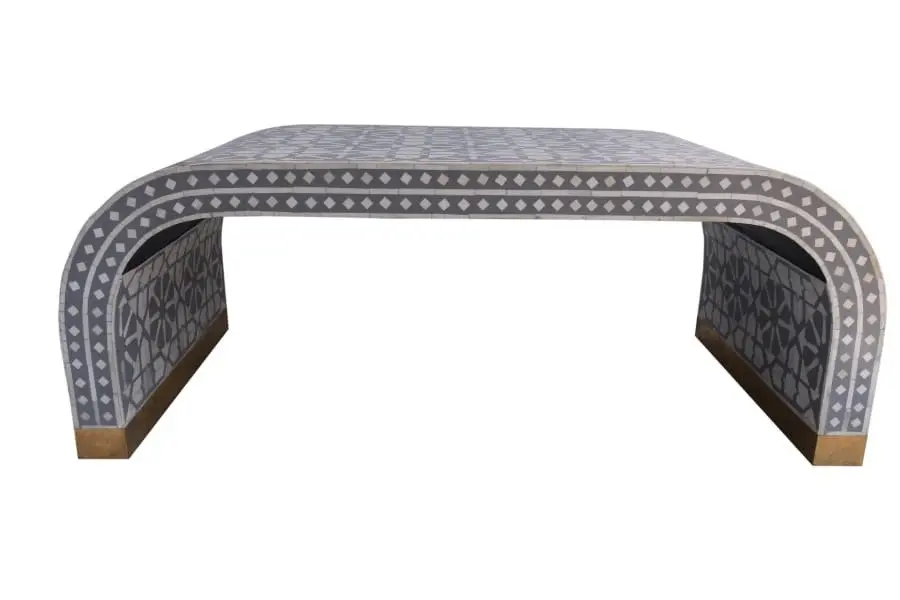 Zohi Interiors Arabesque Bone Inlay Waterfall Coffee Table in Grey