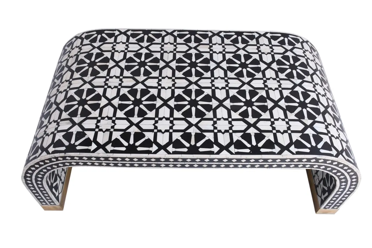 Zohi Interiors Arabesque Bone Inlay Waterfall Coffee Table in Black