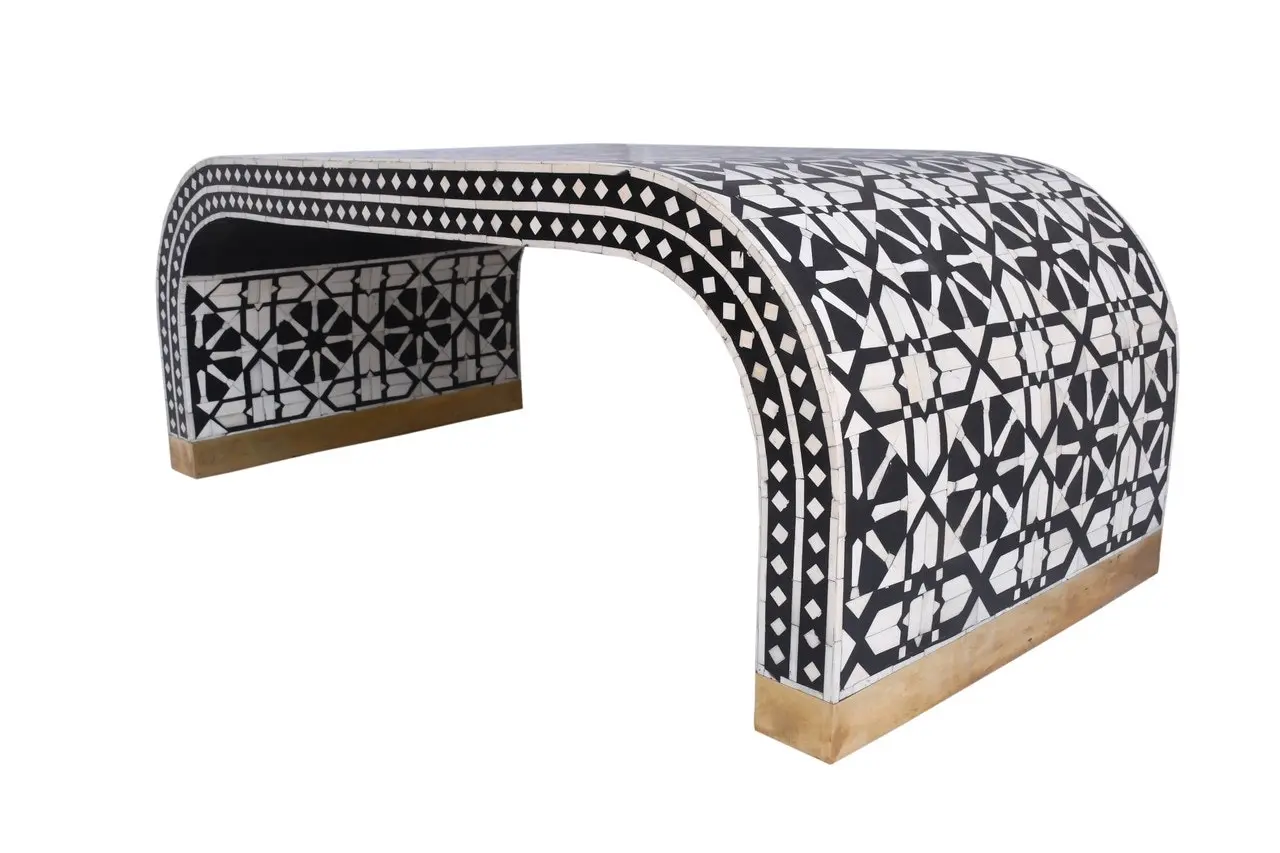 Zohi Interiors Arabesque Bone Inlay Waterfall Coffee Table in Black