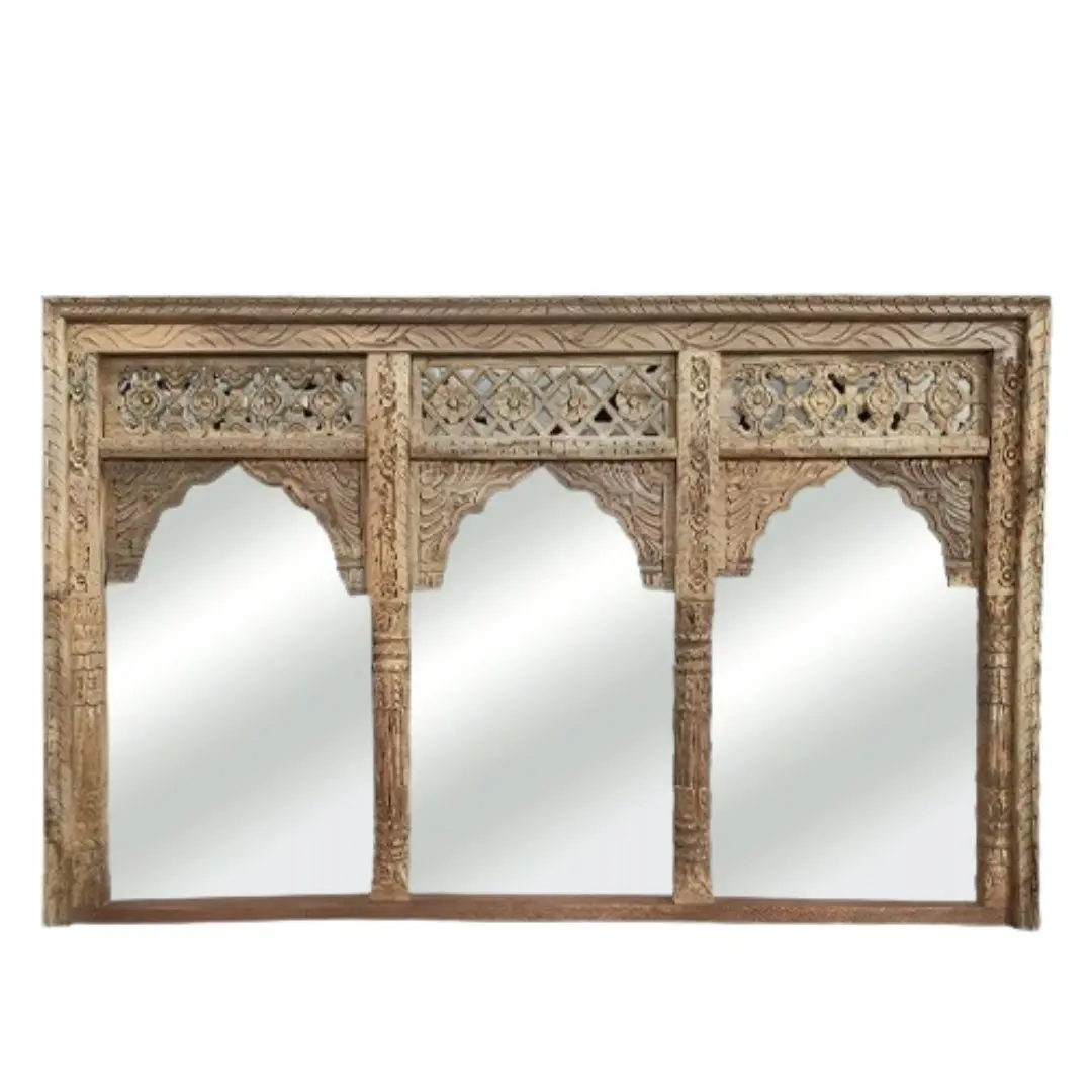 Zohi Interiors Carved Indian Triple Jarokha Mirror