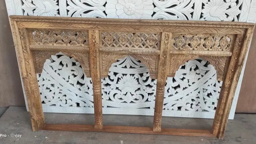 Zohi Interiors Carved Indian Triple Jarokha Mirror