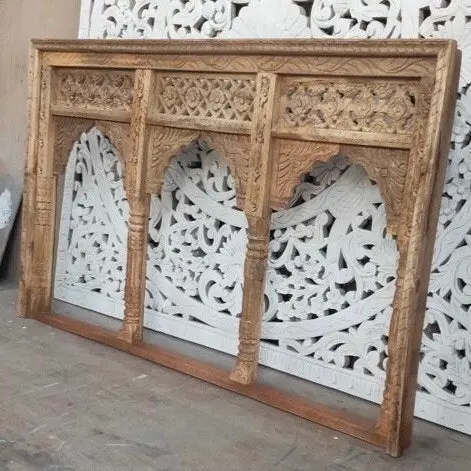 Zohi Interiors Carved Indian Triple Jarokha Mirror