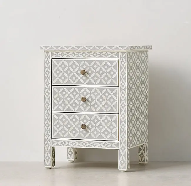 Zohi Interiors Bone Inlay Bedside Chest in Celtic Grey