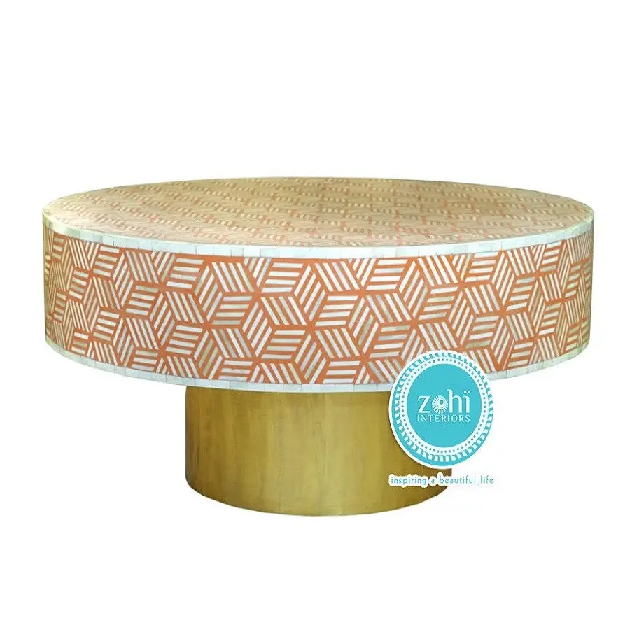 Zohi Interiors Bone Inlay Optical Coffee Table in Sandstone