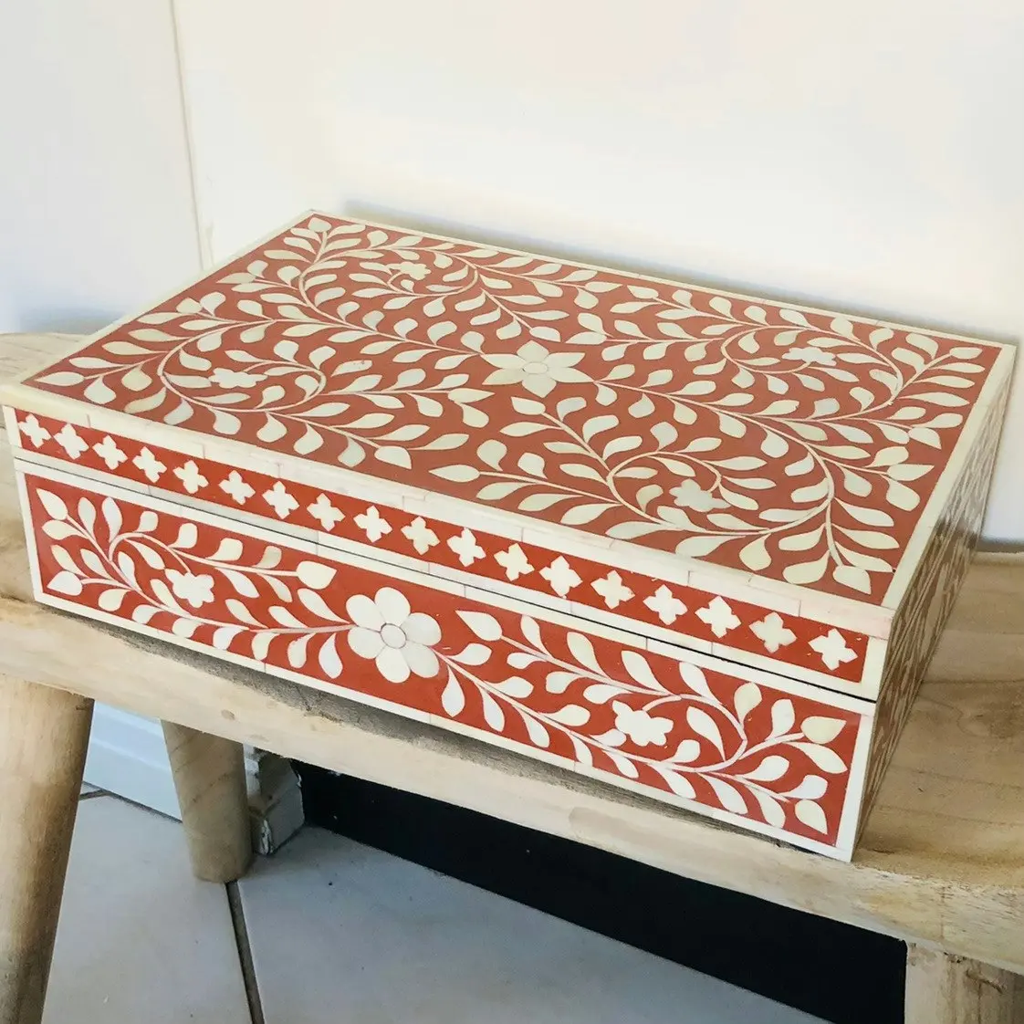 Zohi Interiors Zohi Interiors Signature Collection : Bone Inlay Large Box in Floral/Ochre