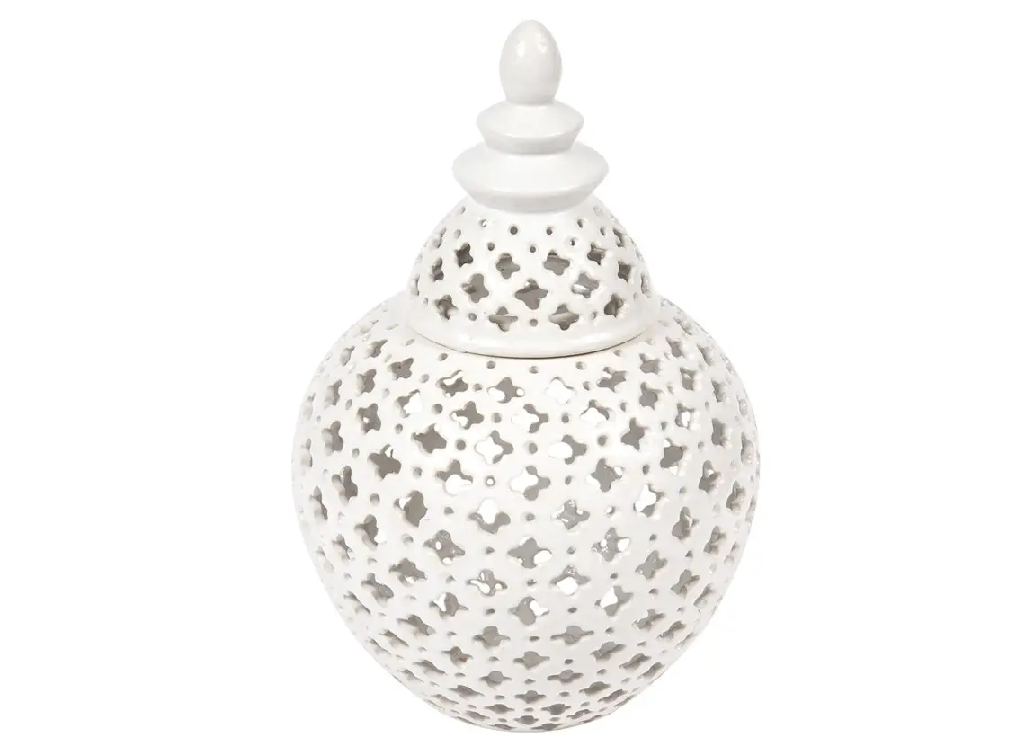 Luxe Living Miccah Temple Jar In White