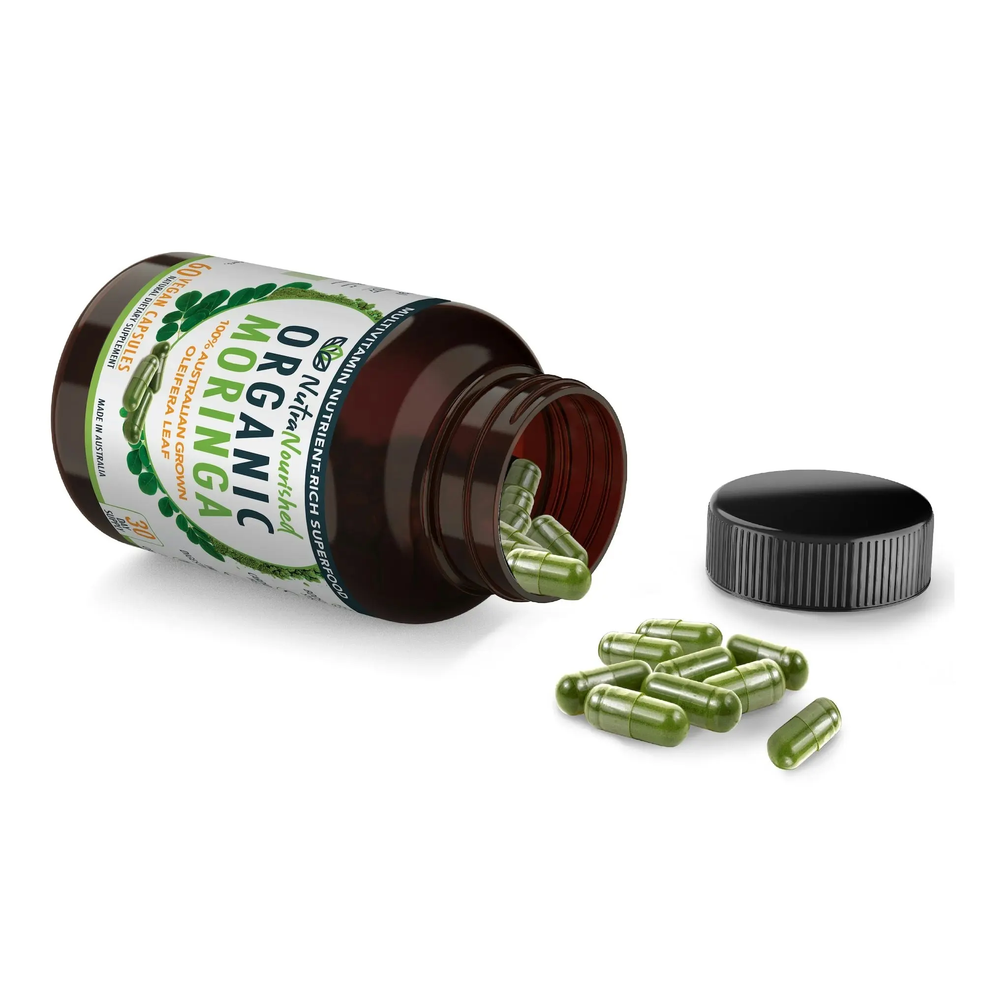 Moringa Leaf Capsules Organic - 100% Natural Grown - 13 vitamins & minerals - 60 Caps