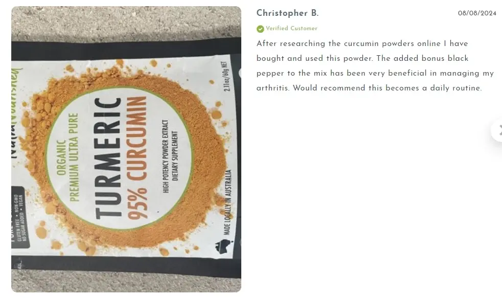 Pure Organic 95% Curcumin Powder - 1500mg of Turmeric Extract Buffered with Black Pepper