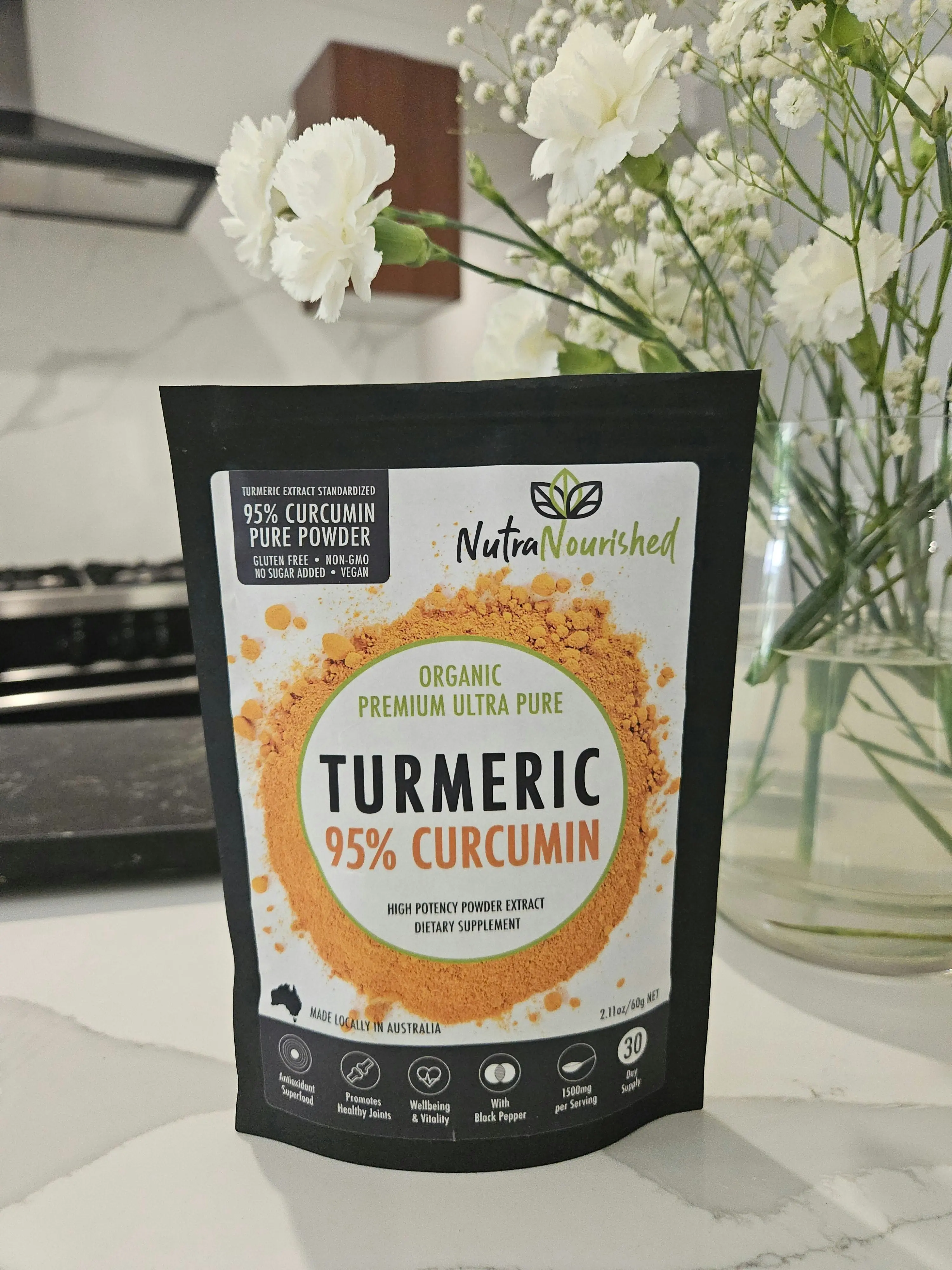 Pure Organic 95% Curcumin Powder - 1500mg of Turmeric Extract Buffered with Black Pepper