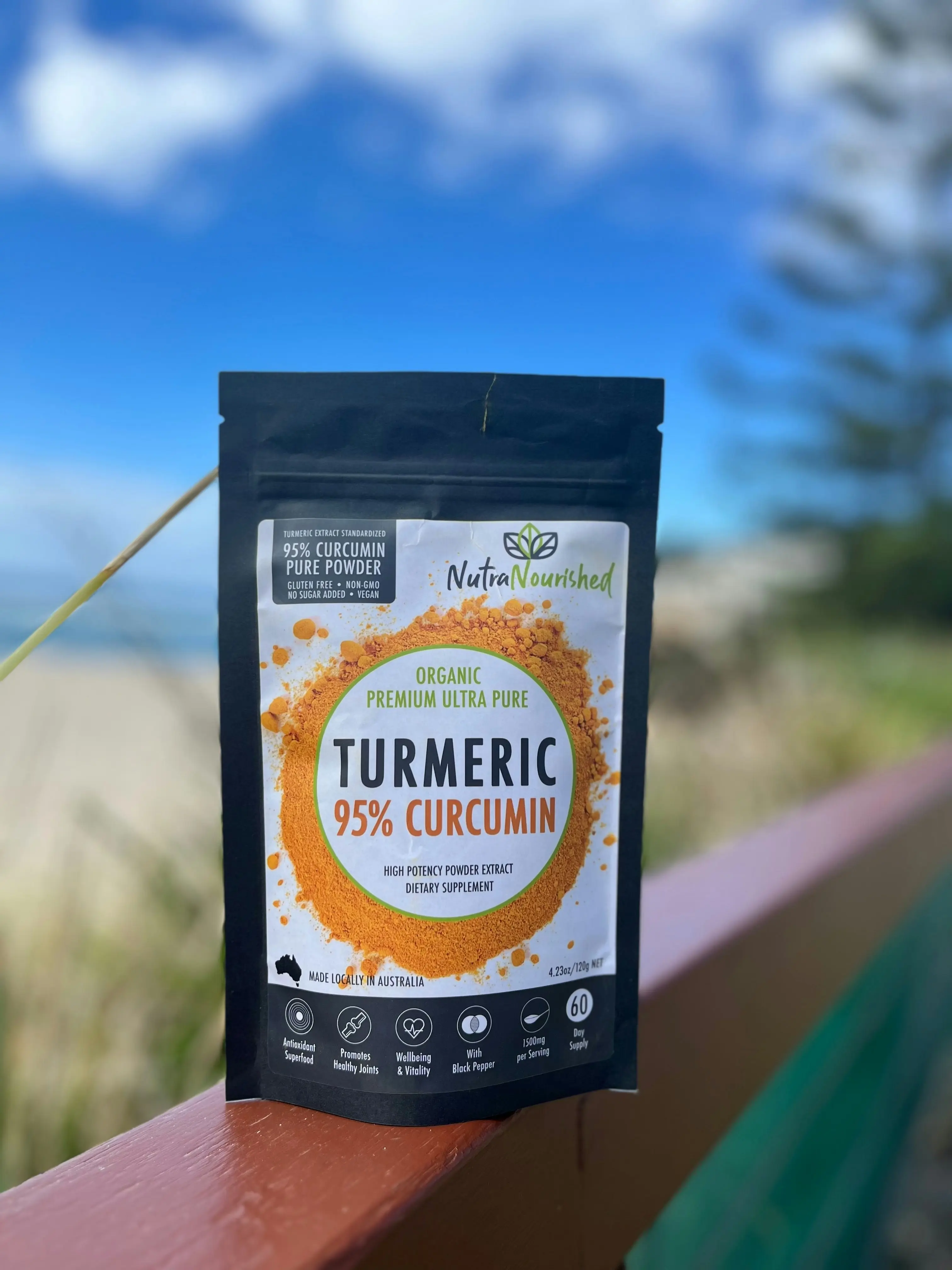 Pure Organic 95% Curcumin Powder - 1500mg of Turmeric Extract Buffered with Black Pepper